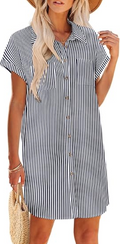 Dresses for Women 2025 Cotton Button Down Short Sleeve Tshirt Dresses Casual Mini Beach Dress