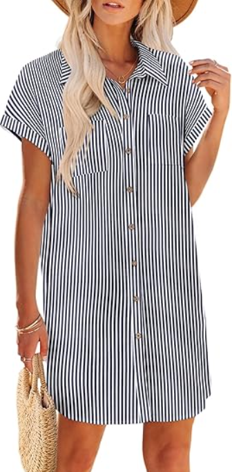 Dresses for Women 2025 Cotton Button Down Short Sleeve Tshirt Dresses Casual Mini Beach Dress